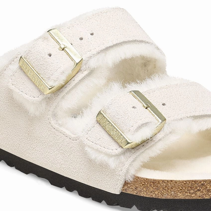 WrinkleResistant Finish RipstopFabric Birkenstock Arizona Shearling - Antique White Suede