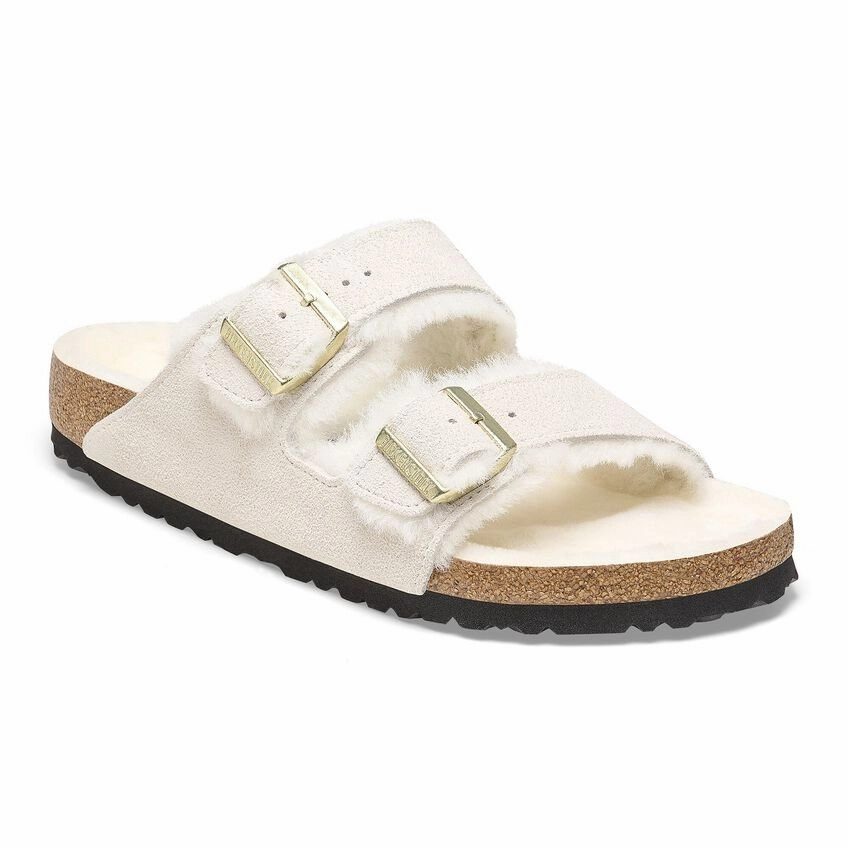Free Shape Birkenstock Arizona Shearling - Antique White Suede