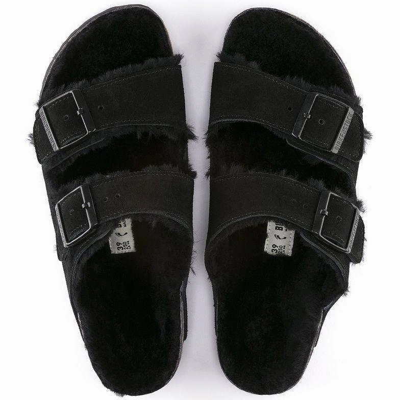 Soft Knit Birkenstock Arizona Shearling - Black Suede