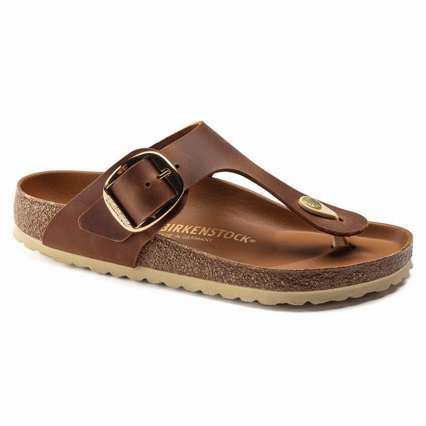 Birkenstock Women's Gizeh Big Buckle - Cognac Oiled Leather HighDensityWeave
