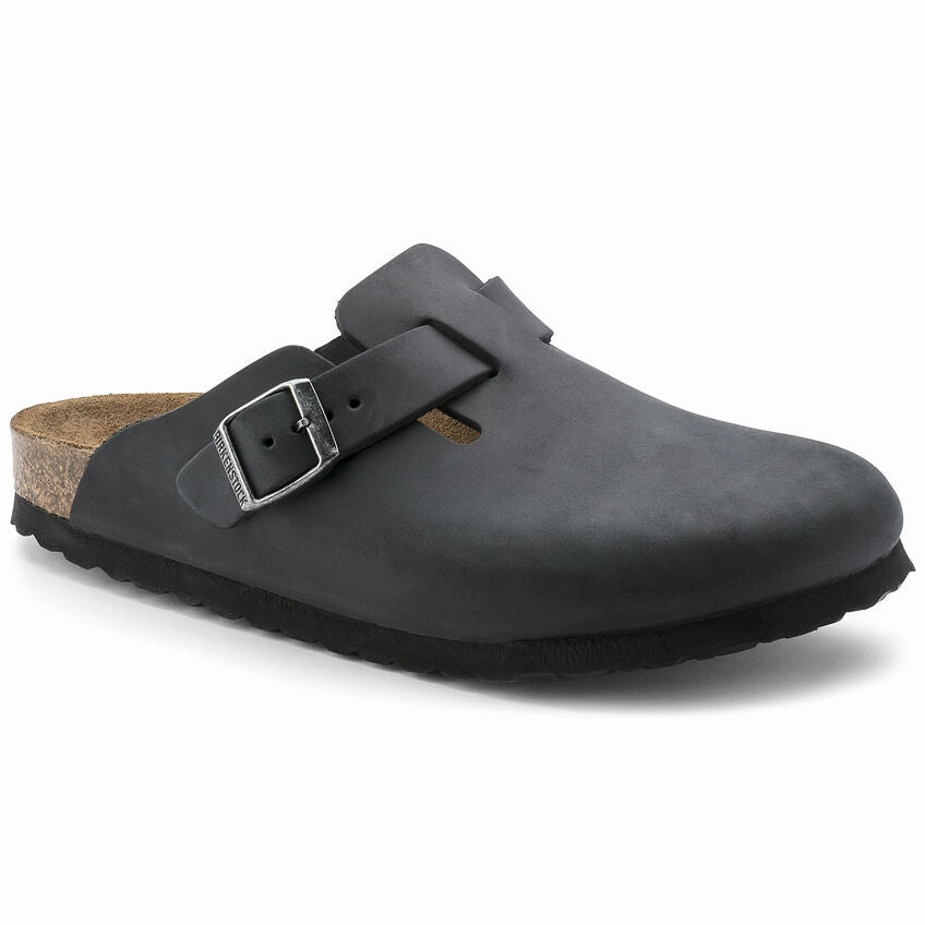 Birkenstock Boston - Black Oiled Leather Stretchable Waistband Sky Mood