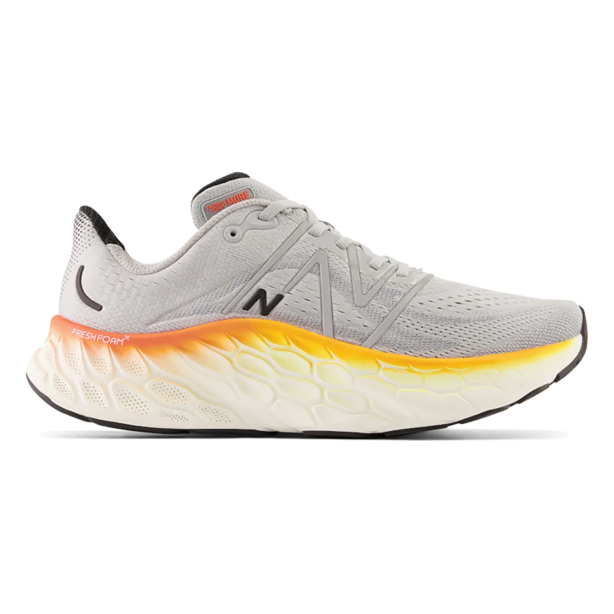 New Balance Fresh Foam X More V4 - Aluminum Grey - Neon Dragonfly - Hot Marigold Breathable Knit Fabric