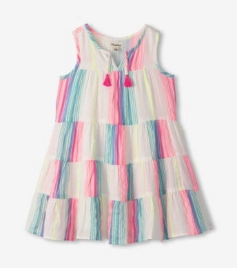 Multicolor Hatley Layered Tiered Dress - Neon Stripes
