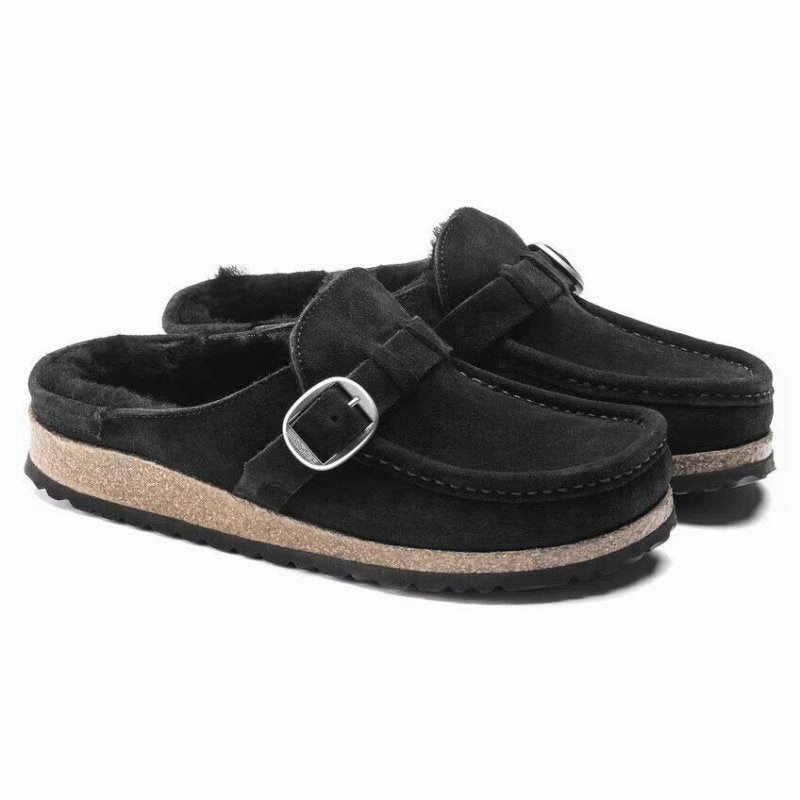QuickDrying Material Birkenstock Women's Buckley Shearling - Black Suede