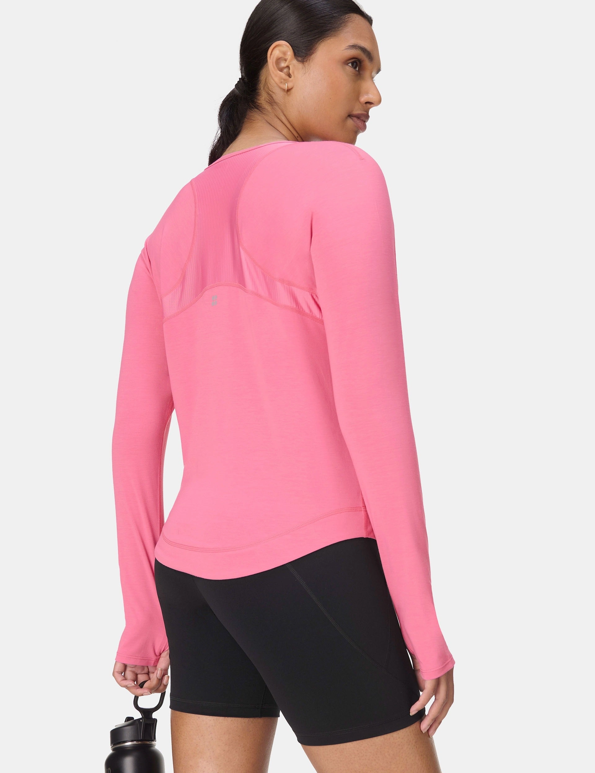 elastic waistband Breathe Easy Mesh Long Sleeve Top - Lollipop Pink