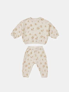 Quincy Mae Waffle Top   Pant Slouch Set - Honey Flower Sparkly kids' wear Anti - Bacterial