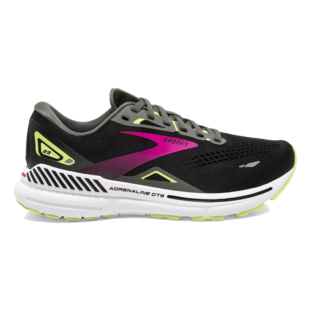 Low Profile Sole Brooks Adrenaline GTS 23 - Black - Gunmetal - Sharp Green