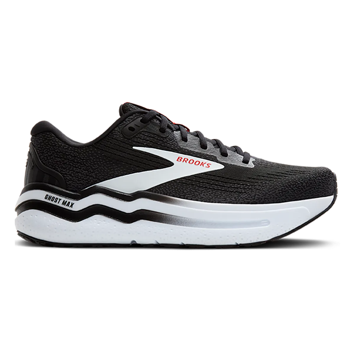 Brooks Ghost Max 2 - Black - White - Fiery Red running for endurance shoes running in a temperate area