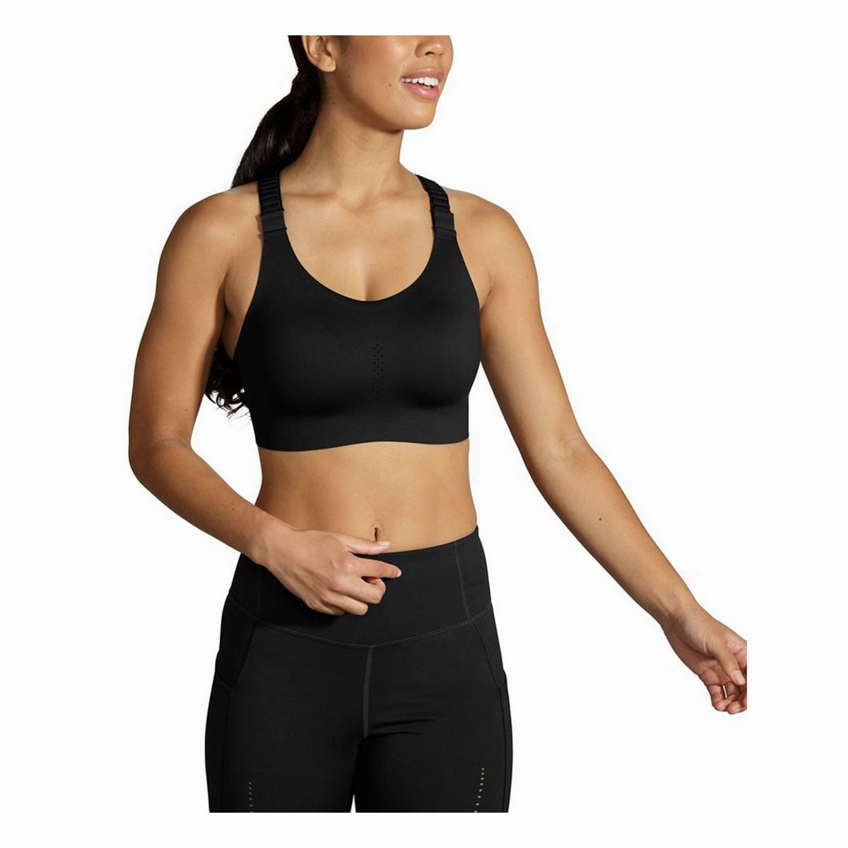 Brooks Dare Racerback Run Bra 2.0 - Black Zigzag stitching layering