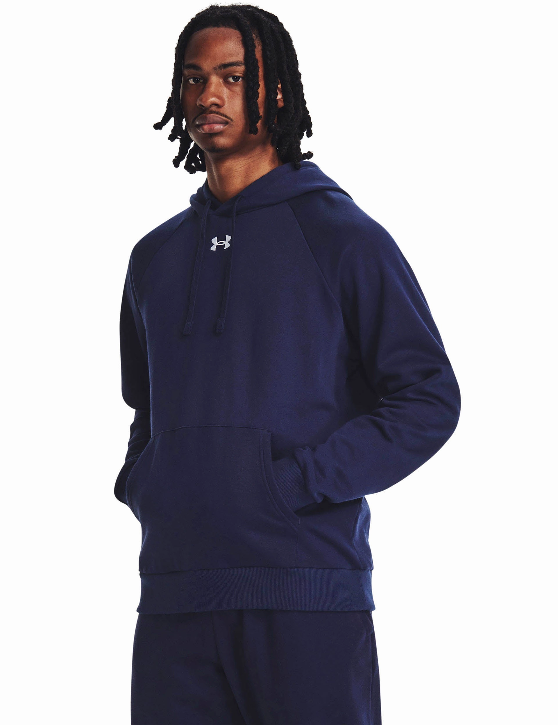Rival Fleece Hoodie - Midnight Navy/White Reinforced Elbow Patches