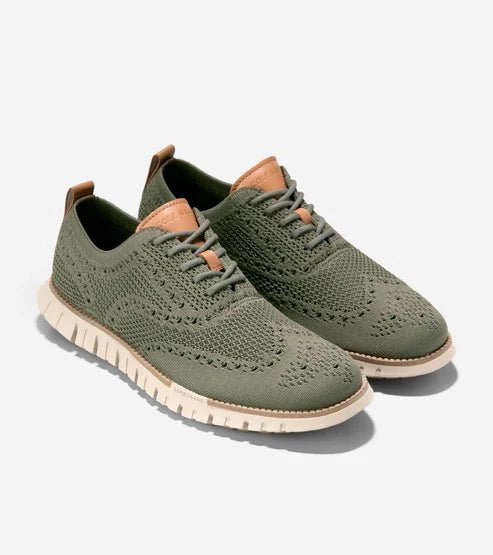Cole Haan Men's ZEROGRAND Remastered Stitchlite Wingtip - Dusty Olive/Natural Professional Fit FrictionResistant