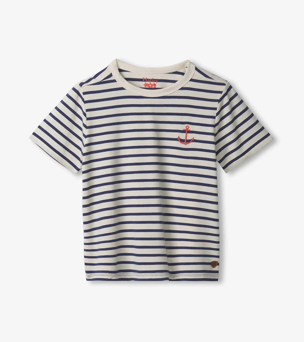 Hatley Bamboo Tee - Blue Indigo Stripe Washable Lightweight kids' outfits