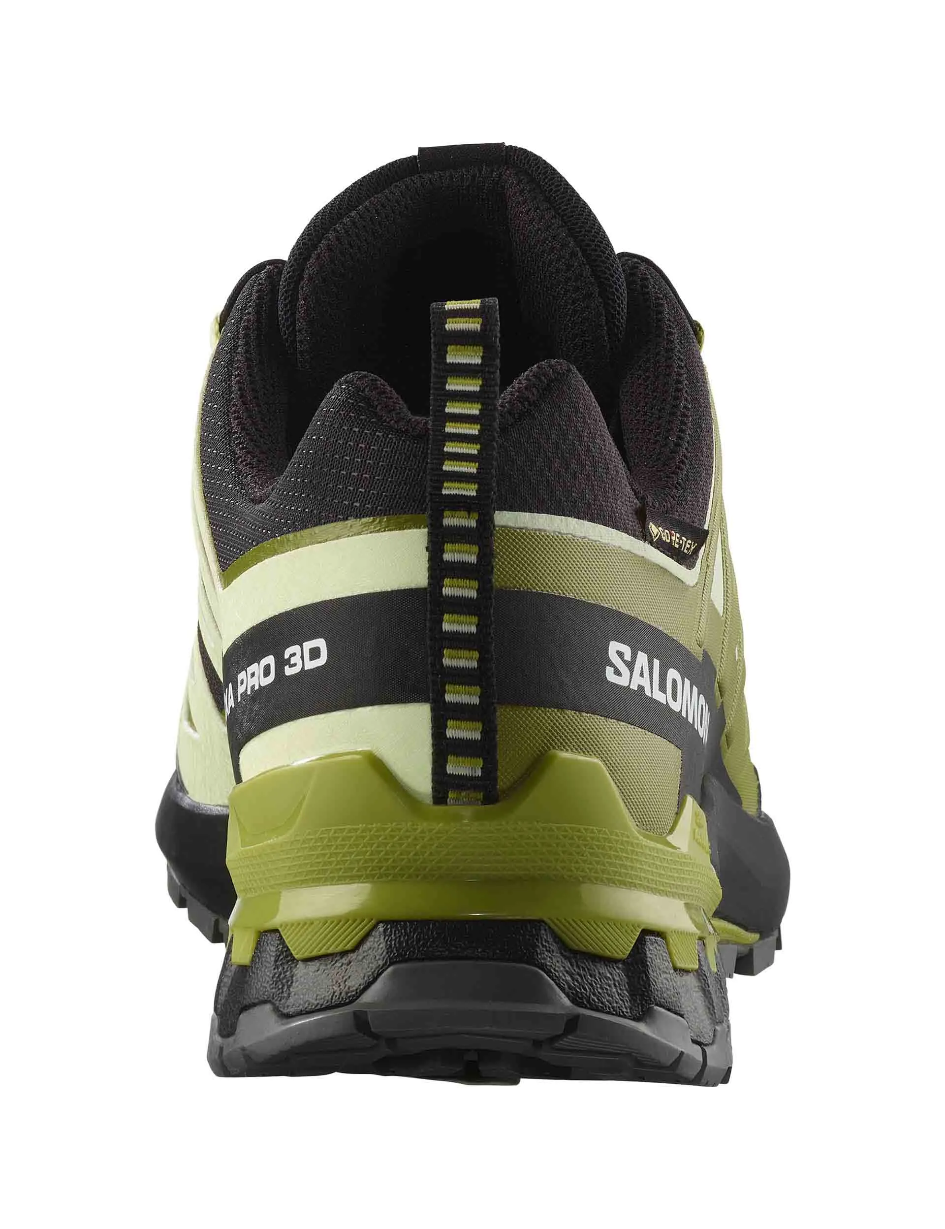 XA Pro 3D V9 GTX - Black/Lime Cream/Dark Citron running in an estuary area shoes