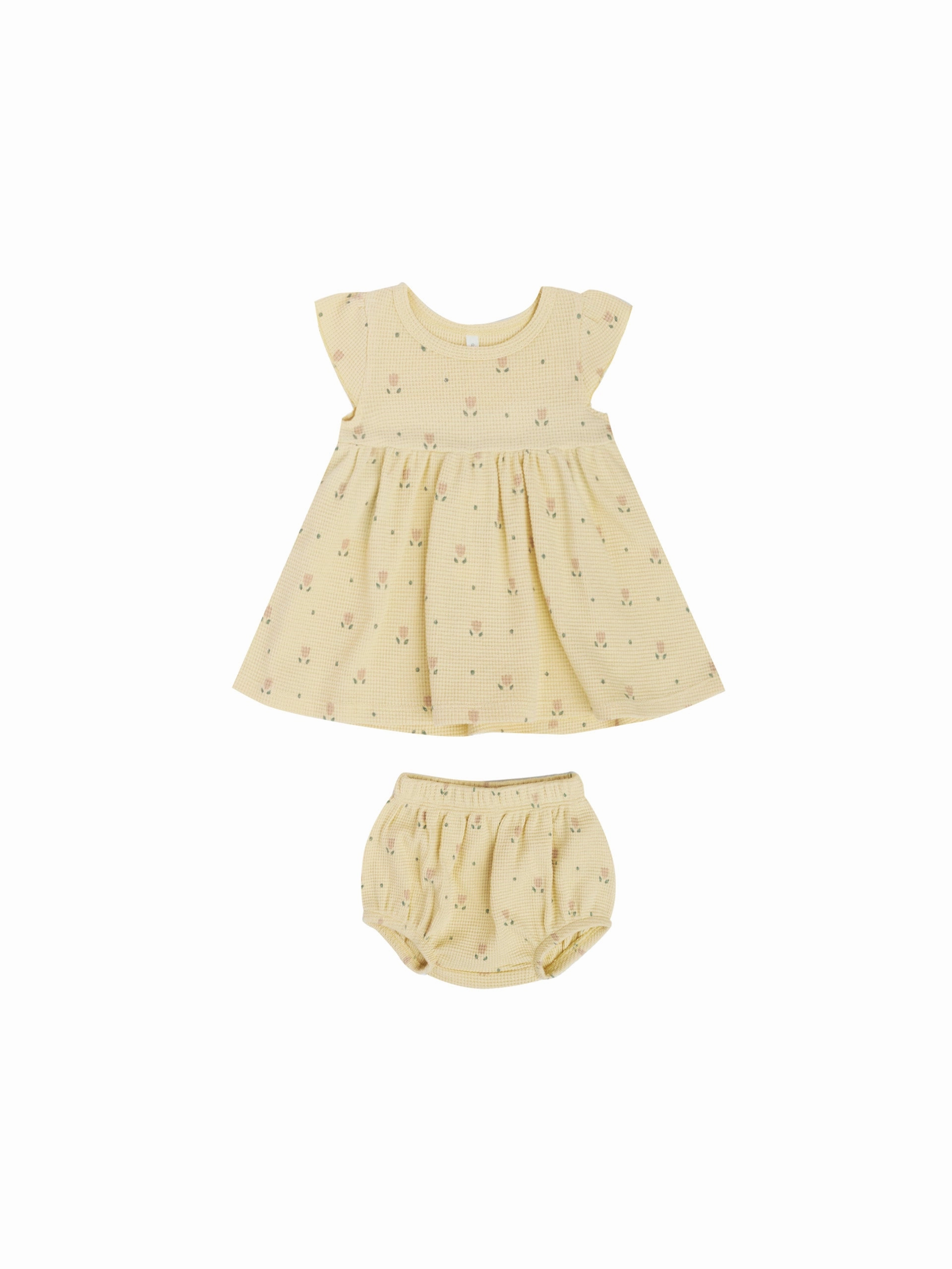 Soccer outfits for children Quincy Mae Waffle Flutter Sleeve Dress - Dutch Floral