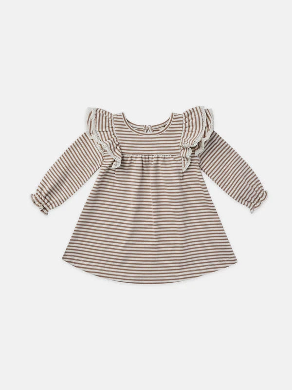 Quincy Mae Long Sleeve Flutter Dress- Cocoa Stripe Skinny Gym clothes for children