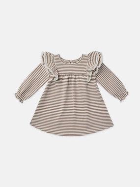 Quincy Mae Long Sleeve Flutter Dress- Cocoa Stripe Skinny Gym clothes for children