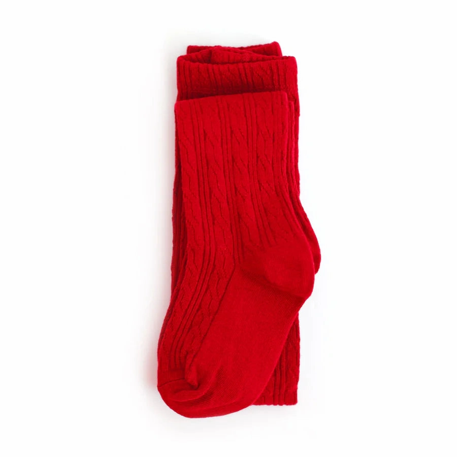 Little Stocking Co Cable Knit Tights - Bright Red FourWay Stretch