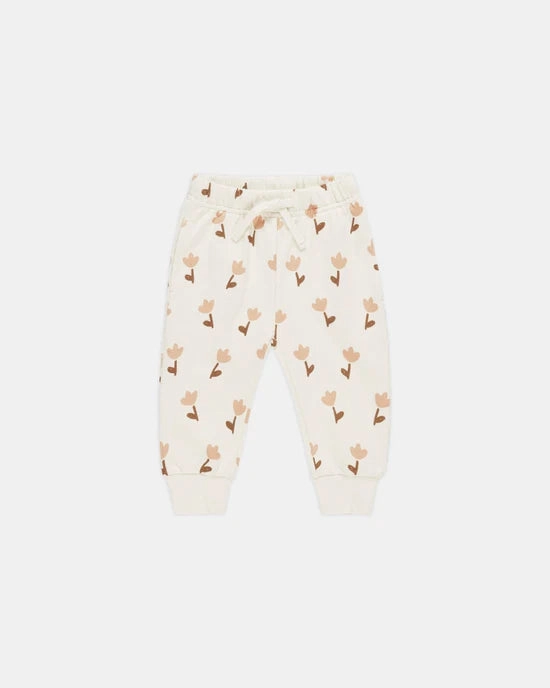 Quincy Mae Relaxed Fleece Sweat Pants - Tulips Relaxed - Fit Elastic