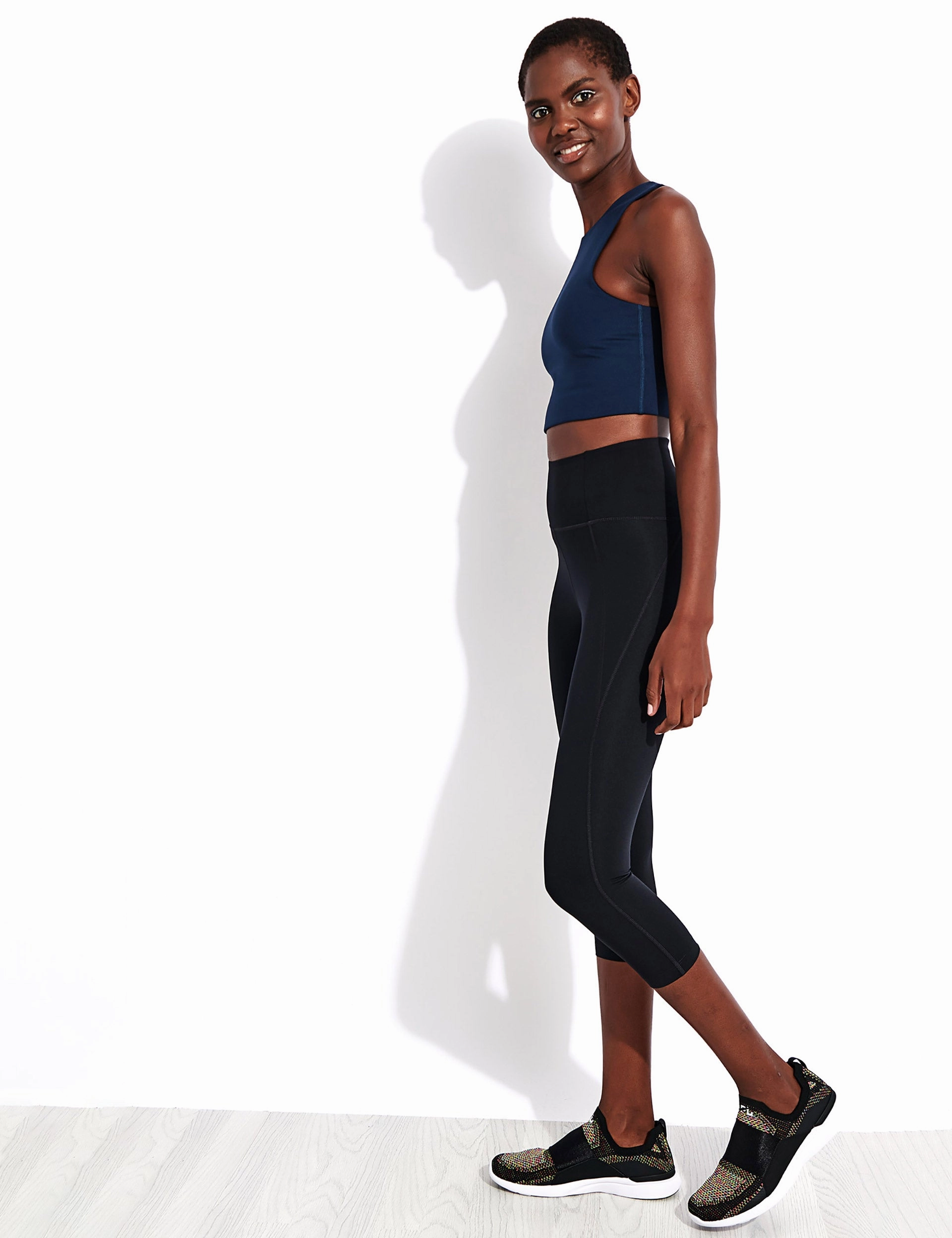 Compressive High Waisted Capri Legging - Black Tight Style Sweat Wicking Lining