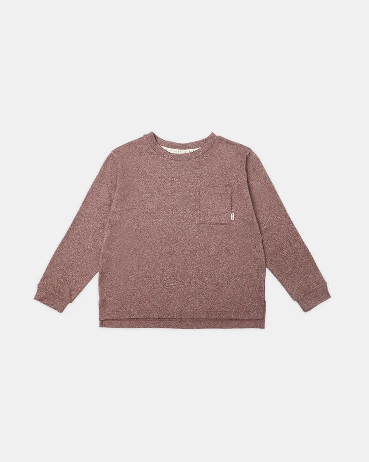 Washable kids' apparel Elastic Rylee & Cru Long Sleeve Pocket Tee - Heathered Burgundy