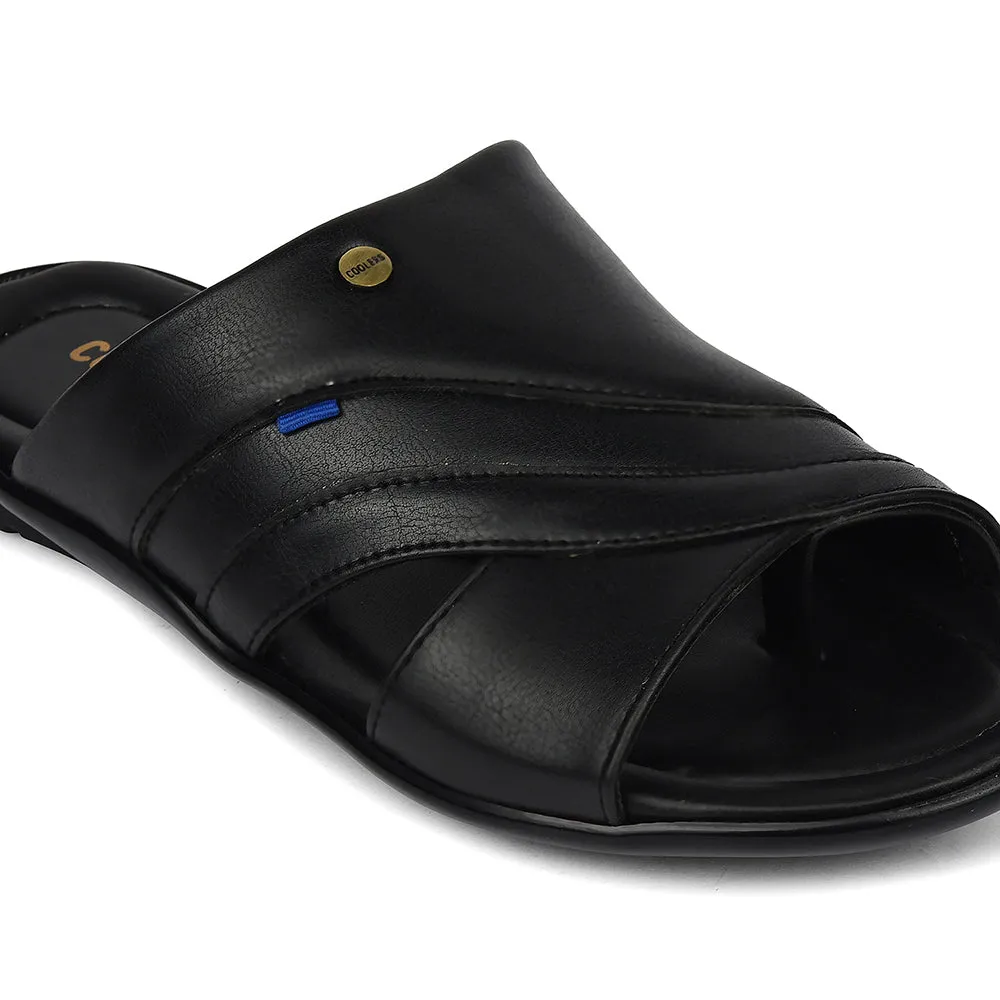 Coolers Black Casual Flat Sandal For Men SENTOS-1 By Liberty arch - support shoes winter use