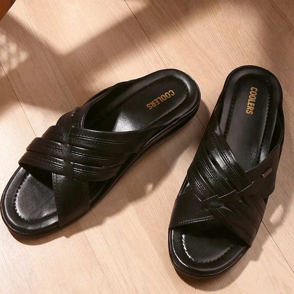 running in a drawbridge area shoes Half - size up Coolers Casual (Black) Slippers For Men TAYLOR By Liberty