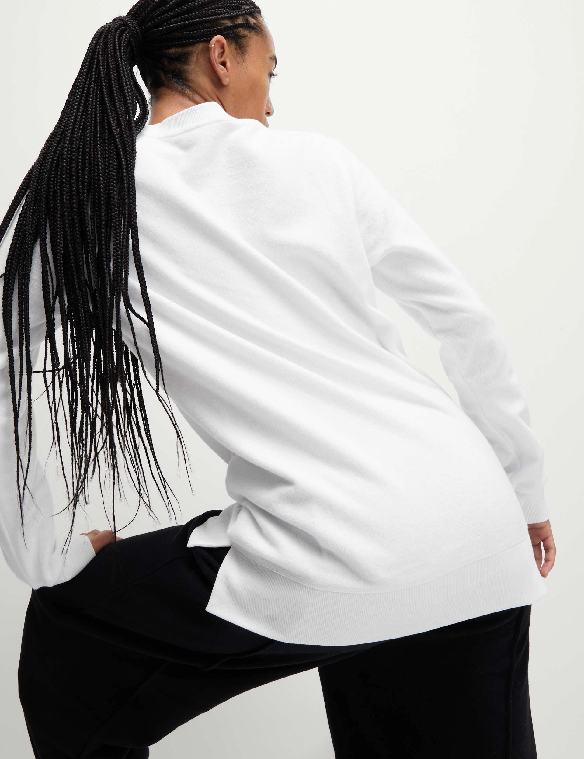 Cotton Rich Brushed Longline Sweatshirt - White Fleece Lined Interior