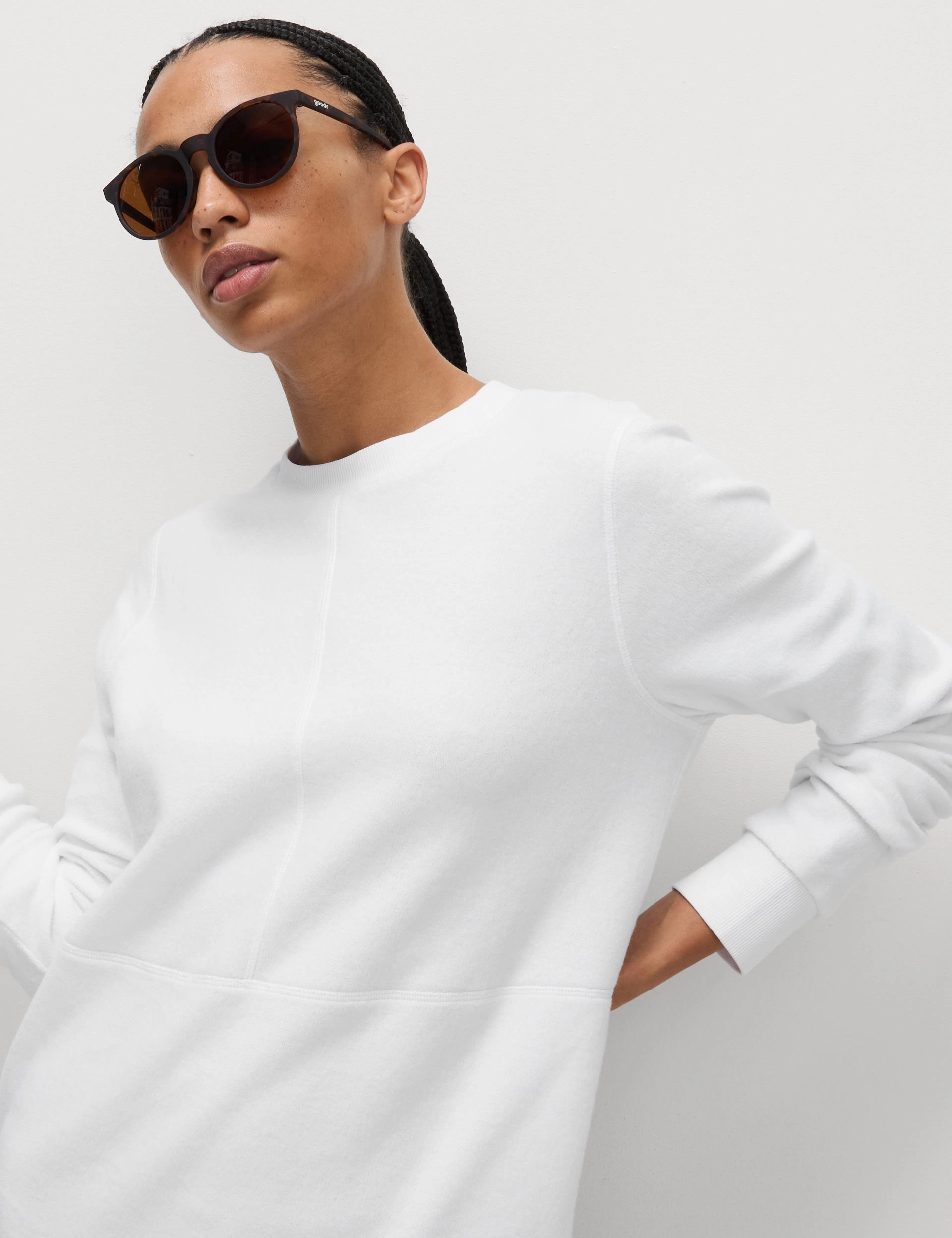 Durable Reinforced Hood Cotton Rich Brushed Longline Sweatshirt - White