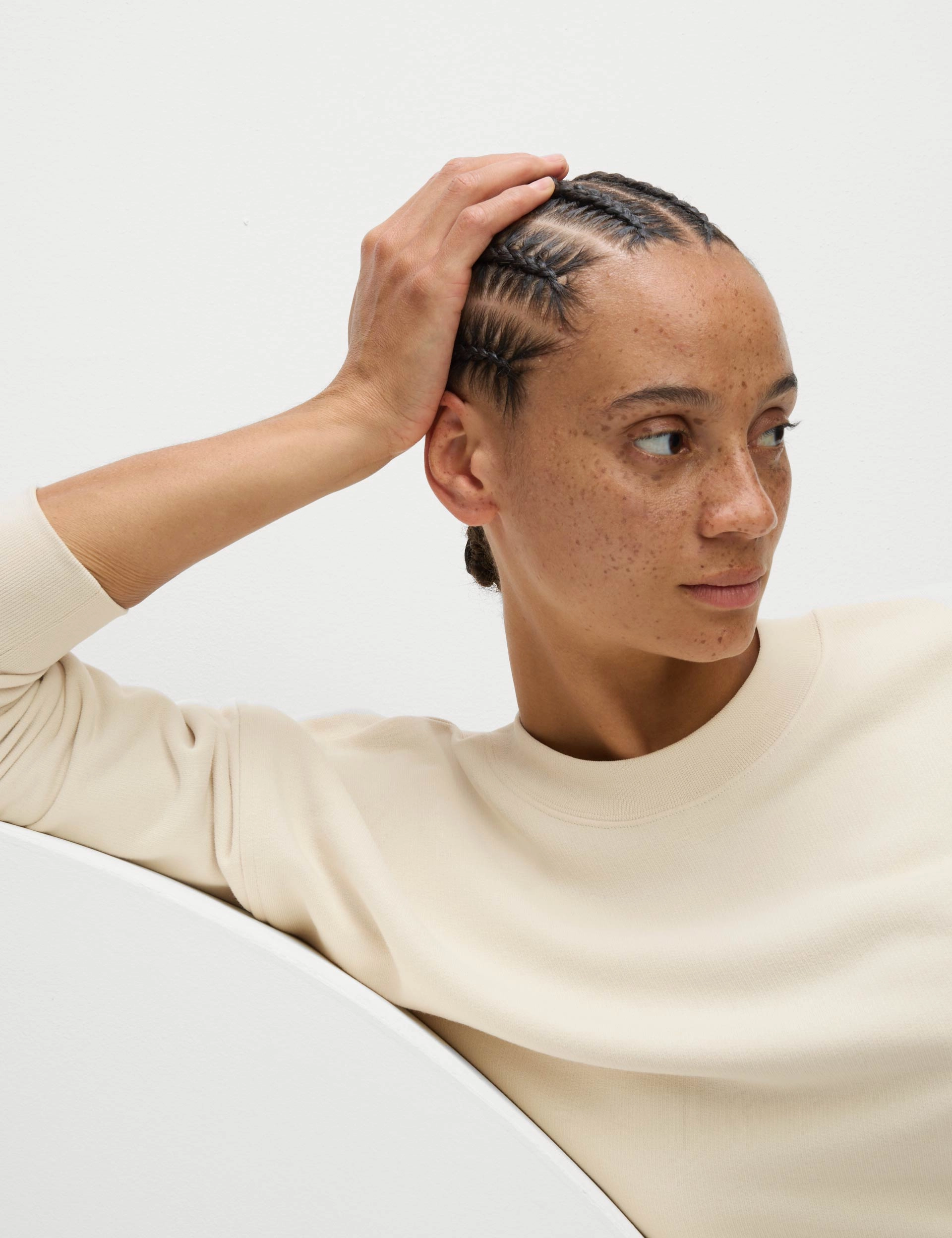 Cotton Rich Mesh Panel Relaxed Sweatshirt - Ivory Sustainable Manufacturing Stretch Waist