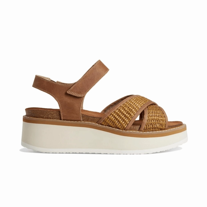 Durable Reinforced Edges Naot Women's Pavlova - Brown Leather/Golden Brown Raffia
