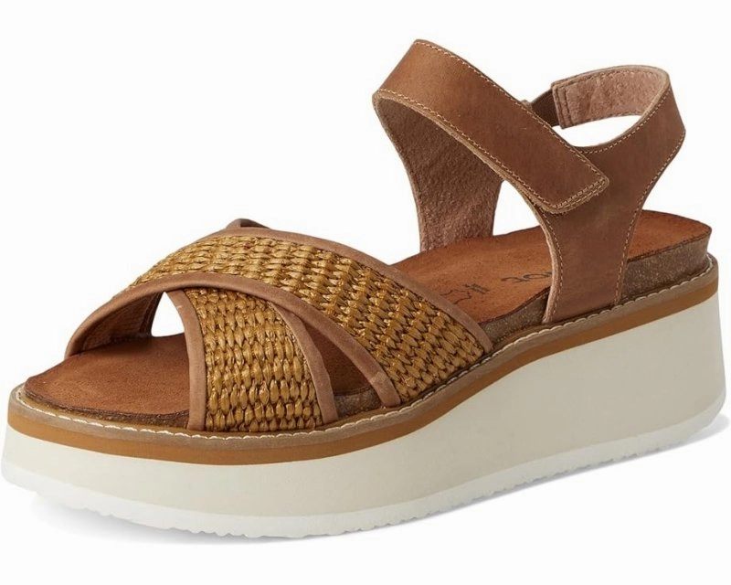 MoistureManagement Technology Naot Women's Pavlova - Brown Leather/Golden Brown Raffia