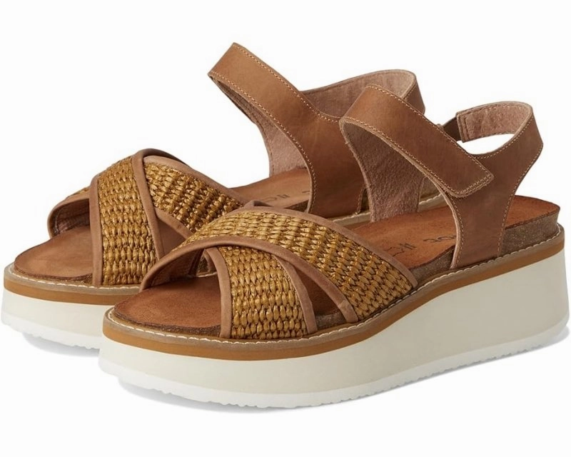 Naot Women's Pavlova - Brown Leather/Golden Brown Raffia Clean Cut