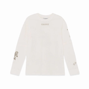 Ganni Light Jersey Layered Long Sleeve T-Shirt 'Vanilla Ice' StainReleaseCoating UVProtectionCloth