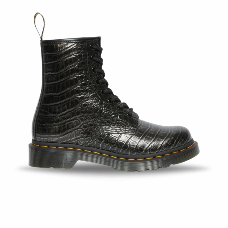 LowMaintenanceFabric Ventilated Back Panels Dr. Martens Women's 1460 Croc Emboss - Gunmetal