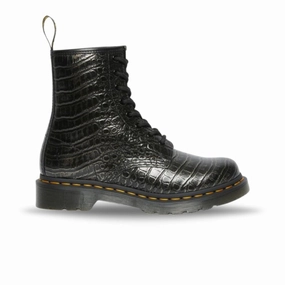 LowMaintenanceFabric Ventilated Back Panels Dr. Martens Women's 1460 Croc Emboss - Gunmetal