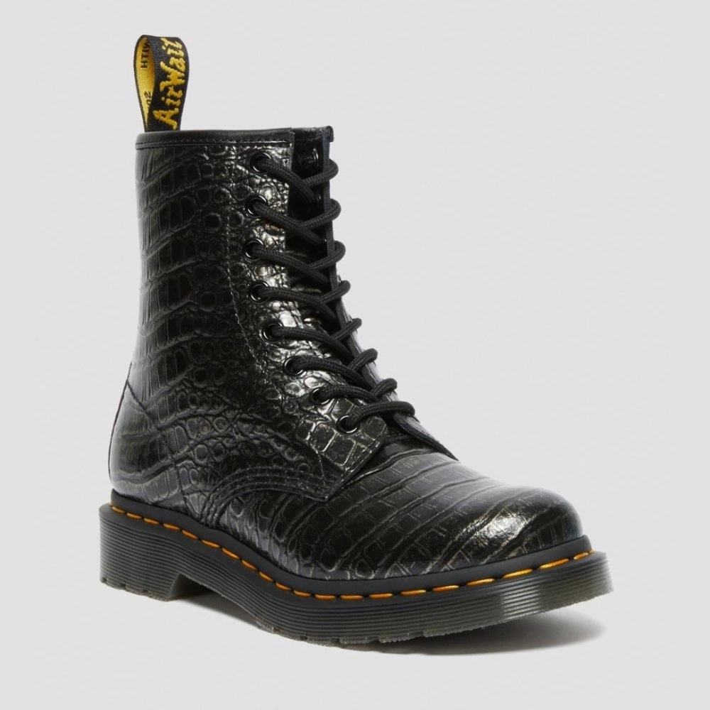 Soft Touch Dr. Martens Women's 1460 Croc Emboss - Gunmetal