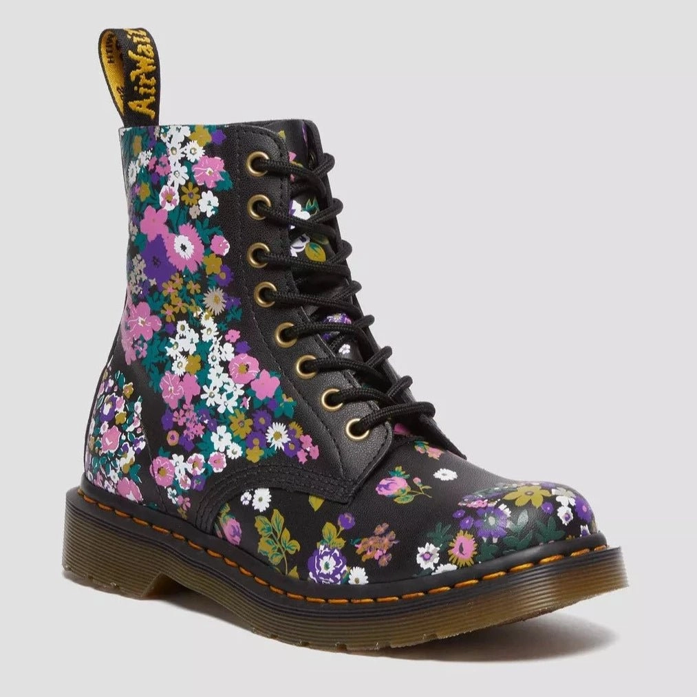 FourWayStretchClothing Push Edge Dr. Martens Women's 1460 Pascal - Black Multi Vintage Floral Backhand