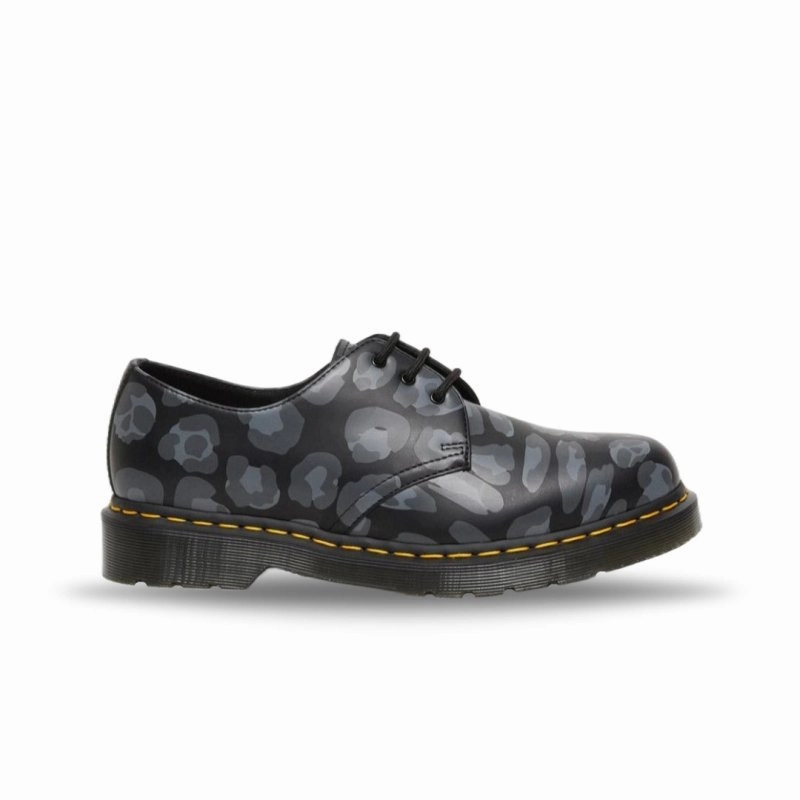 Fall Mood Dr. Martens Women's 1461 Distorted Leopard Print - Black