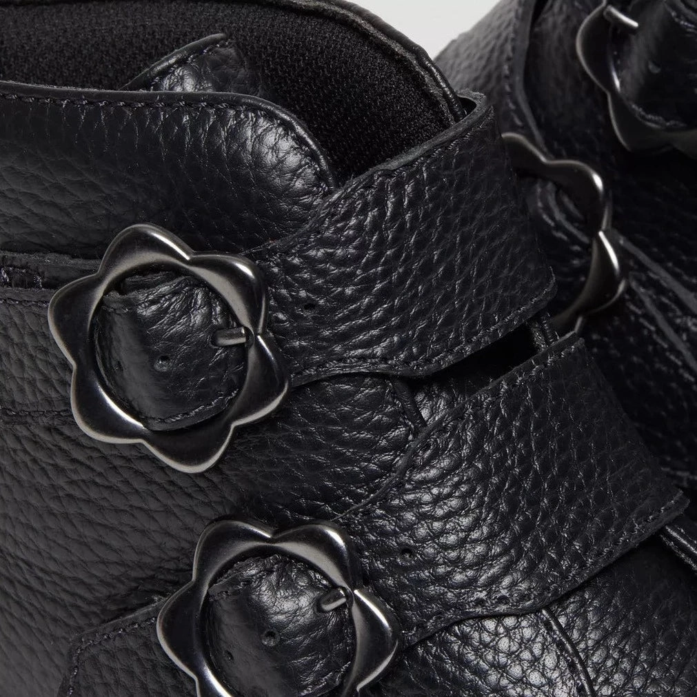 MoistureWicking Technology Shine Mood Dr. Martens Women's Devon Quad Flower Buckle - Black Milled Nappa