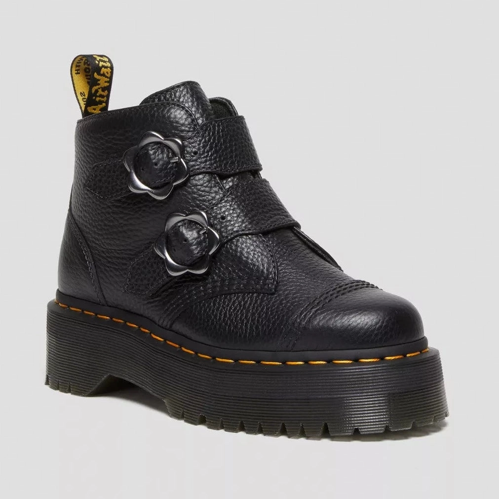 HeatReflective Lining Dr. Martens Women's Devon Quad Flower Buckle - Black Milled Nappa