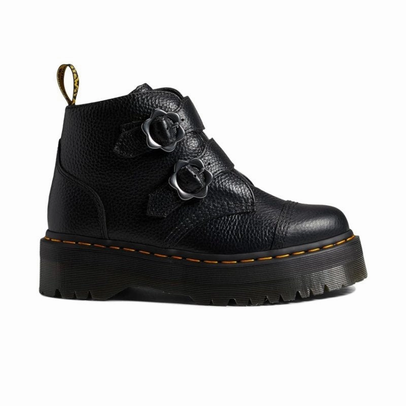 Dr. Martens Women's Devon Quad Flower Buckle - Black Milled Nappa Wrinklefree StainRepellentSurface