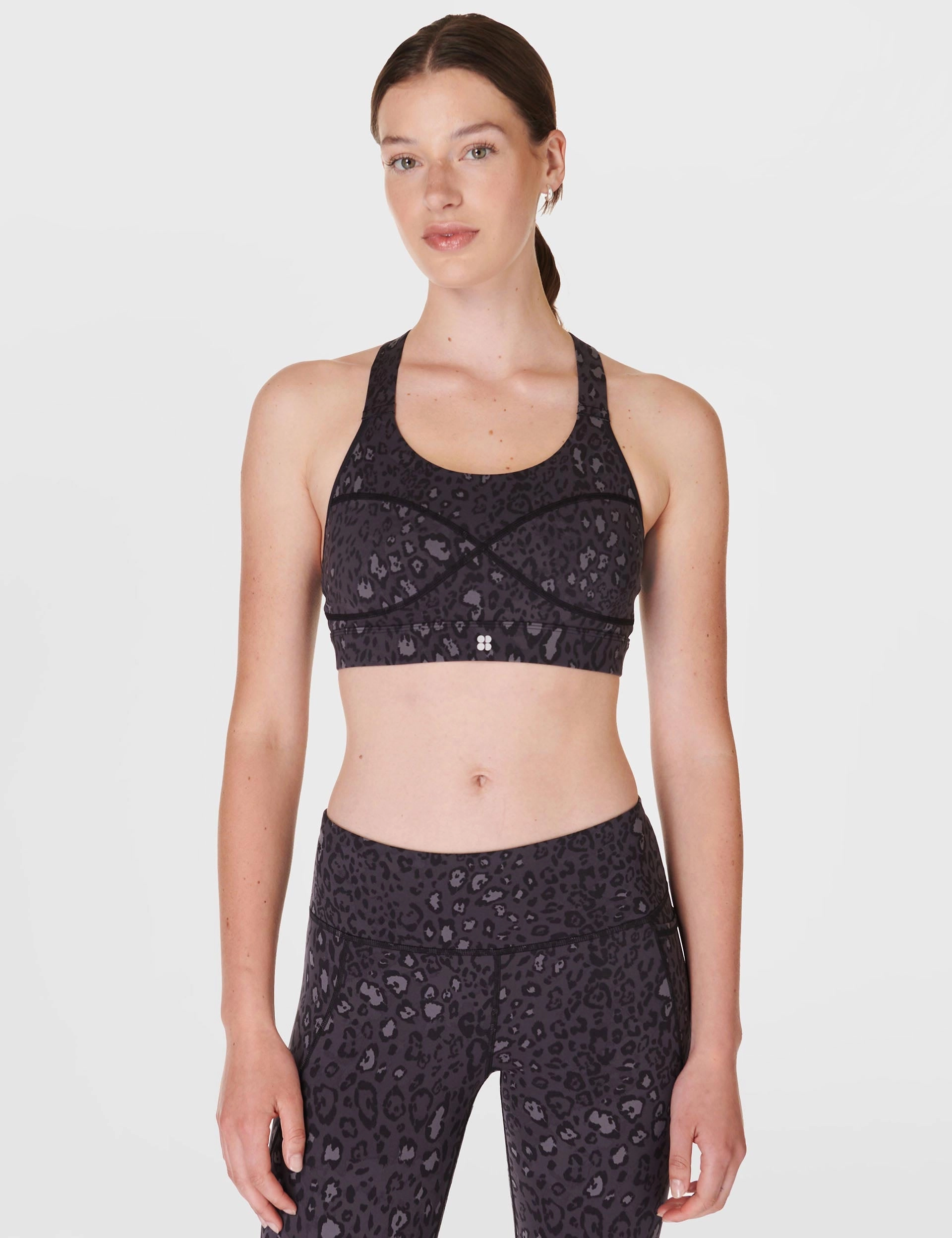 Power Medium Support Sports Bra - Black Luxe Leopard Print Animal Print