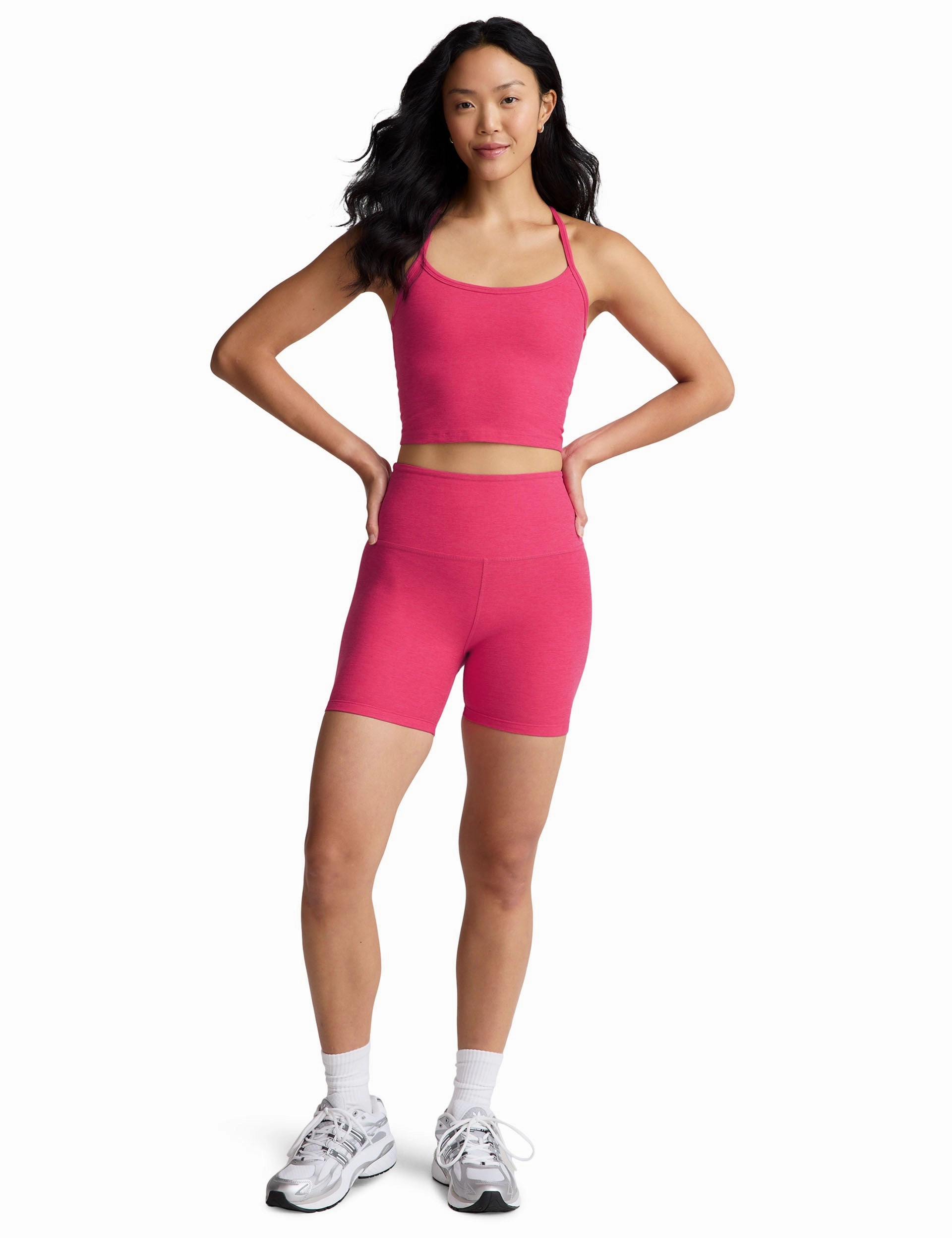 Spacedye Slim Racerback Cropped Tank - Vivid Pink Heather RibbedTexture