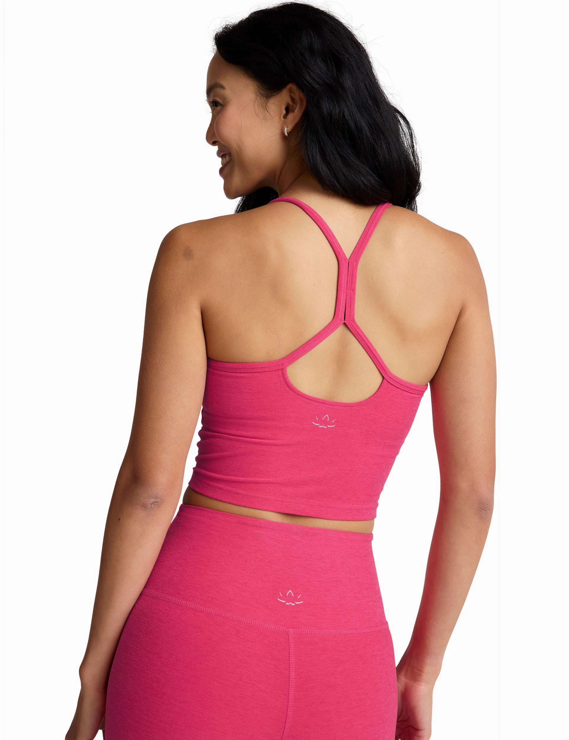 Spacedye Slim Racerback Cropped Tank - Vivid Pink Heather FrictionResistantEdges Button Down Collar