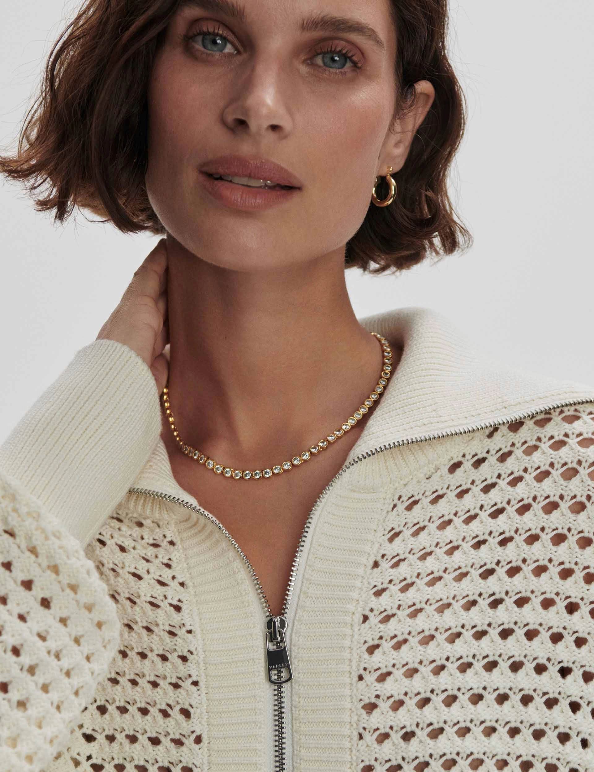 Eloise Zip-Through Knit - Egret Golf wear Ergonomic Seams