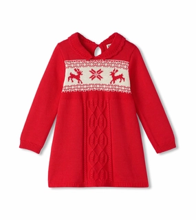 Hatley Holiday Flared Cable Knit Sweater Dress - Chex Red Safari wear for children