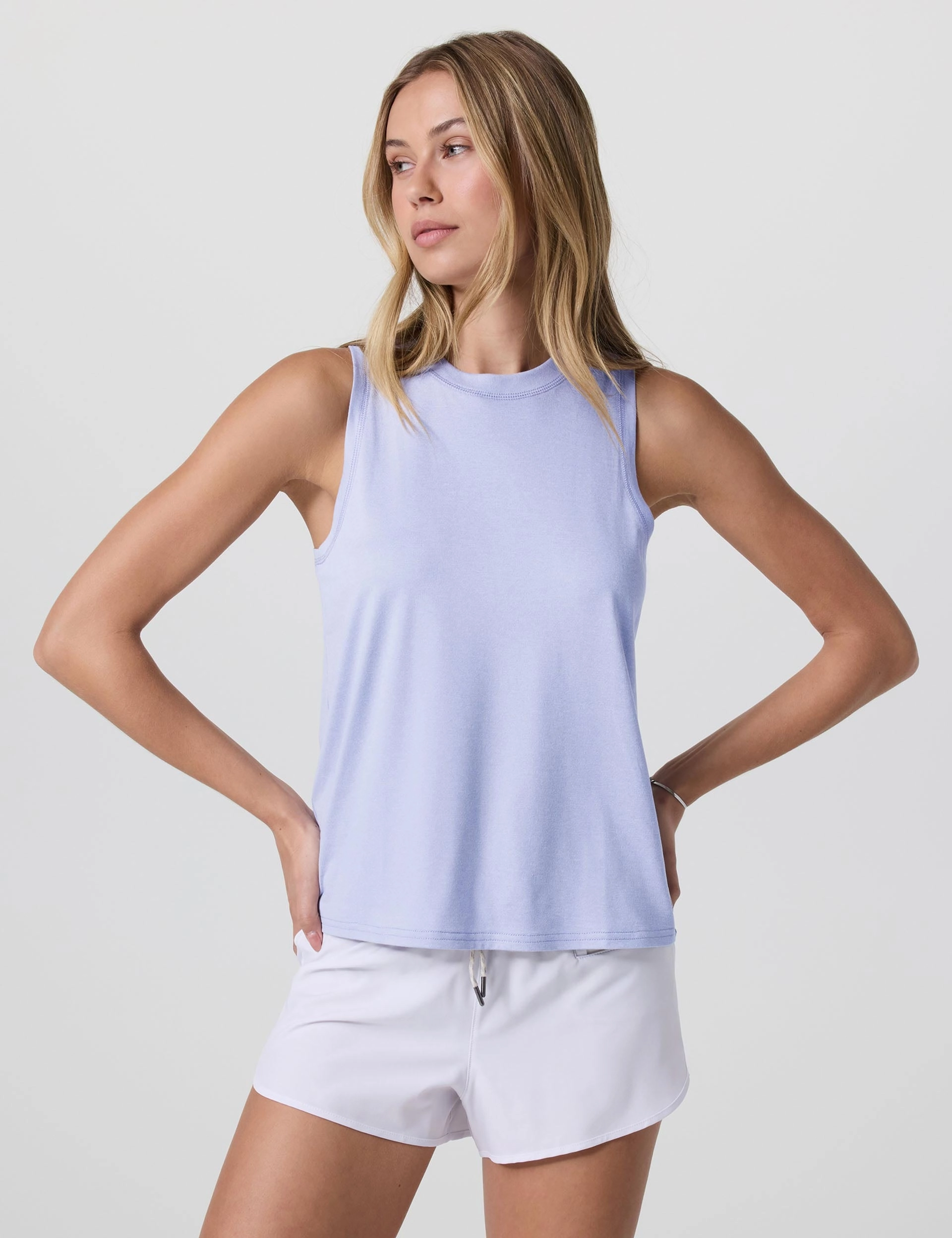 Roll Up Sleeve Design Energy Top Long - Lavender Mist Heather