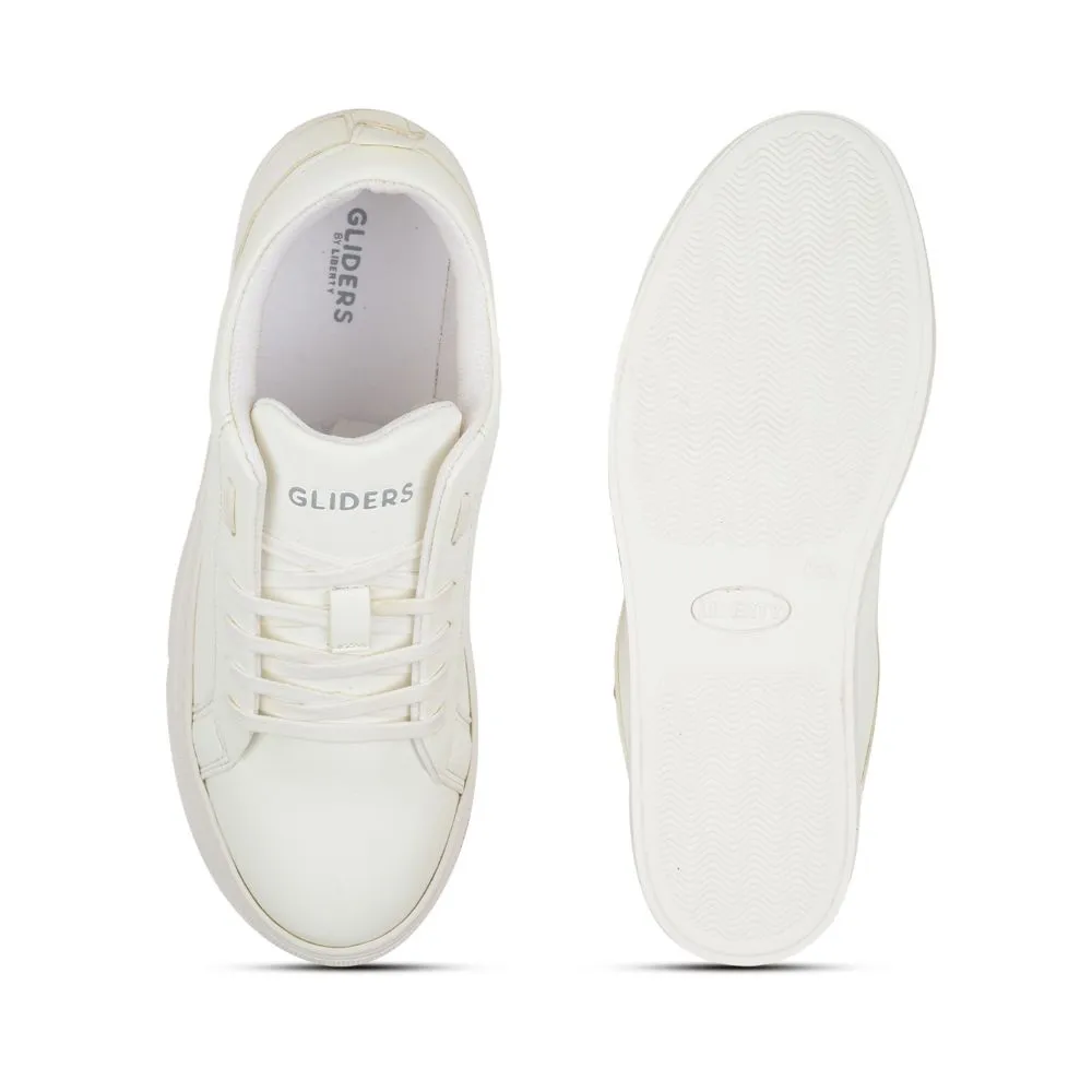 Gliders Lacing White Casual Sneakers For Women AMURA-1 By Liberty Flexible Outsole Pattern Removable liners