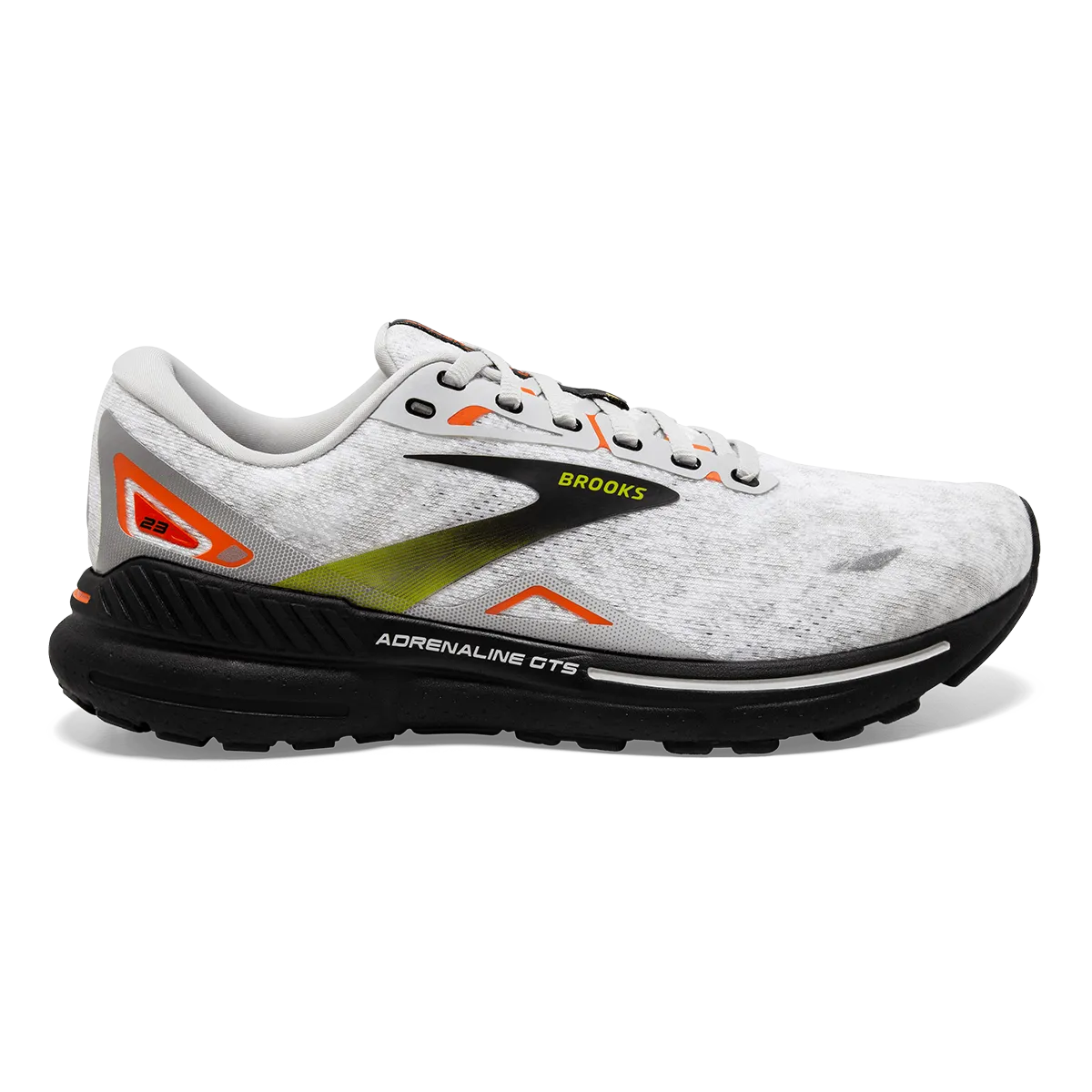 Brooks Adrenaline GTS 23 - Oyster - Black - Red Orange grassy track running shoes