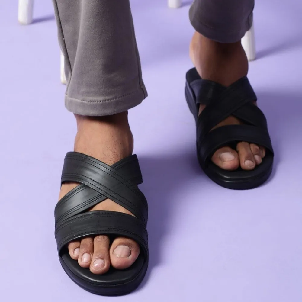 All - weather use Coolers Casual Black Slippers For Men 7123-61 By Liberty